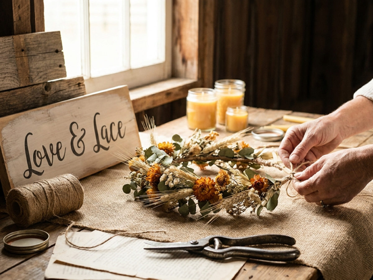 A closer look at Farm, barn and rustic wedding inspiration, with handmade DIY wedding projects